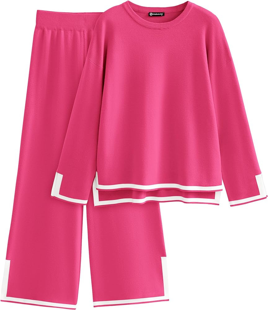 PRETTYGARDEN Women's 2 Piece Knit Sweater Set Casual Long Sleeve Pullover Wide Leg Pants Sweatsui... | Amazon (US)