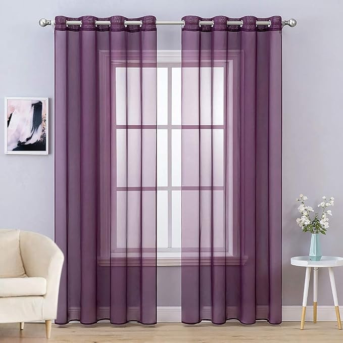MIULEE 2 Panels Solid Color Plum Purple Sheer Curtains Elegant Grommet Window Voile Panels/Drapes... | Amazon (US)