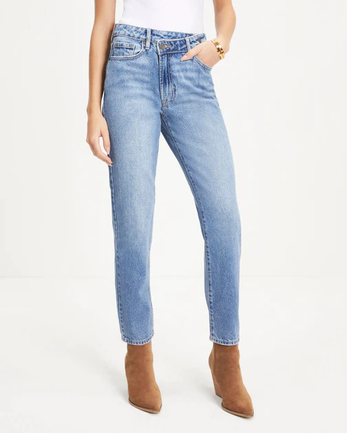 Pyper High Rise Rigid Asymmetrical Button Straight Jeans | VICI