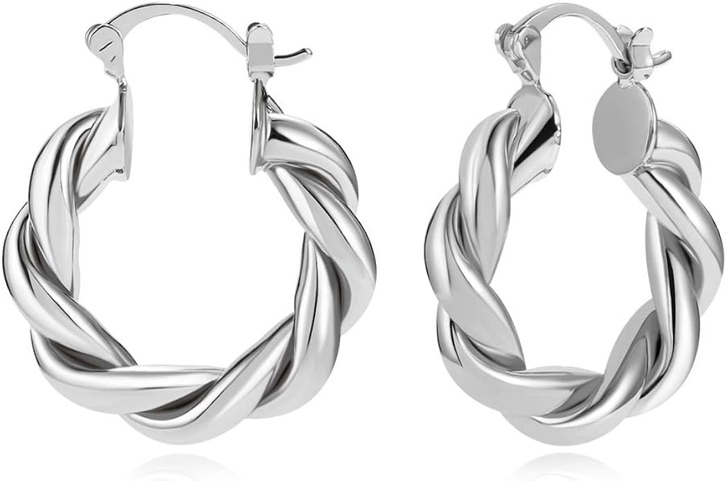 LILIE&WHITE Twisited Gold Chunky Hoop Earrings For Women 14K Gold Plated High Polished Lightweigh... | Amazon (US)