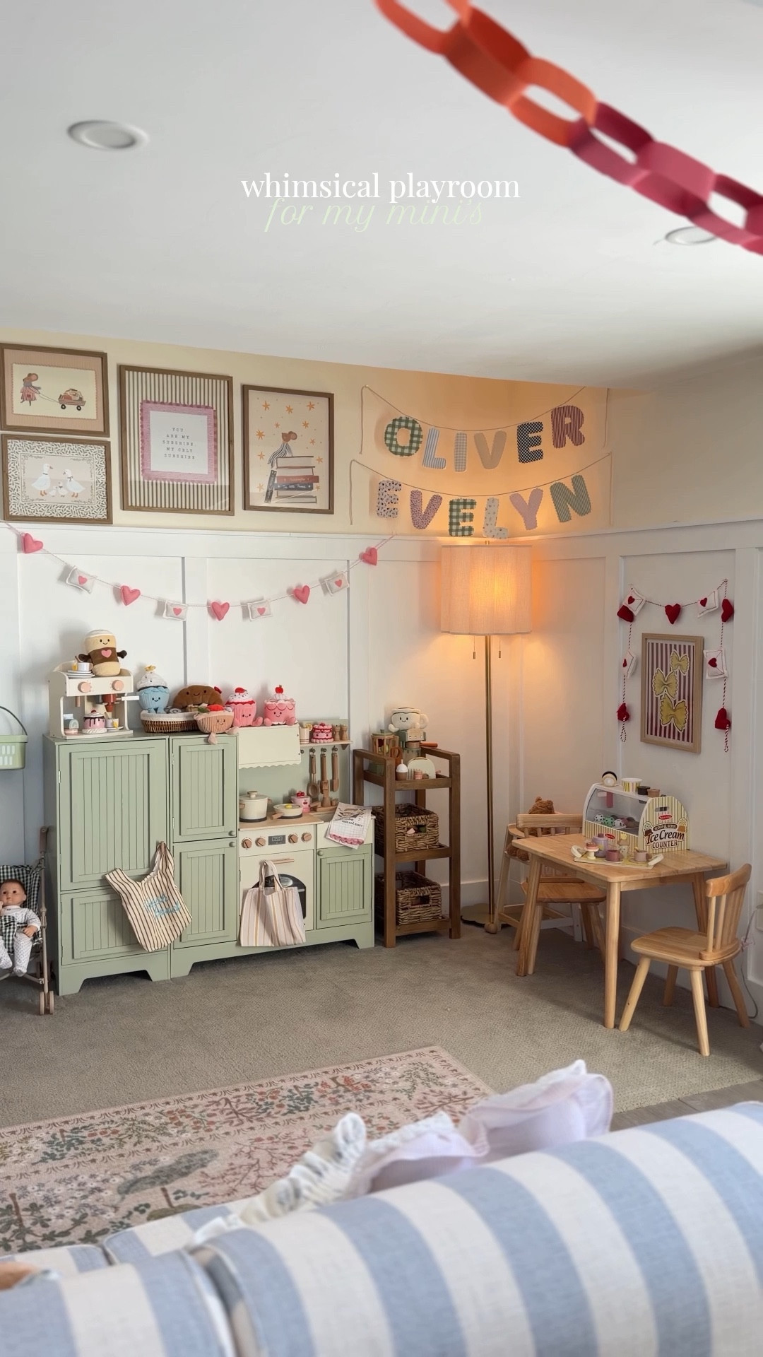 Playroom vibes 🤍 stuck inside all day the last month & it’s been sooo nice having this space to play and be creative! kids loooove it down here now!!! Kitchen is sold out but linking a couple other great options! 

Playroom decor, kids artwork, whimsical artwork, target frames, fabric name banners 

#LTKHome #LTKKids #LTKmomlife