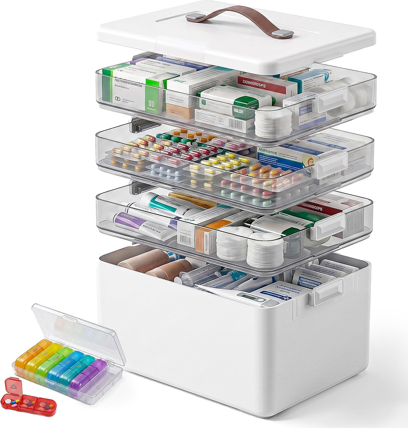 4-Tier Medicine Organizer, Medicine Cabinet Organizers Storage Box, Portable Medicine Cabinet With Handle, Multipurpose Medical Box, 7‑Day Pill‑Box, Light‑Shielded Compartments, For Home, School | Amazon (US)