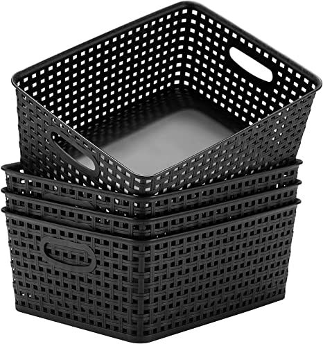Eslite Plastic Storage Baskets for Organizing,11.42"X9"X4.7",Pack of 4 (Black) | Amazon (US)