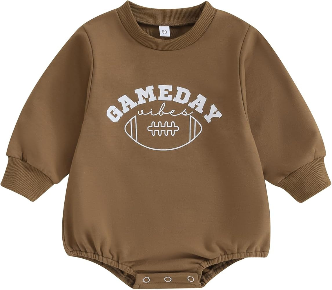 MERSARIPHY Baby Football Sweatshirt Romper Outfit Infant Girl Boy Funny Letter Long Sleeve Bodysu... | Amazon (US)