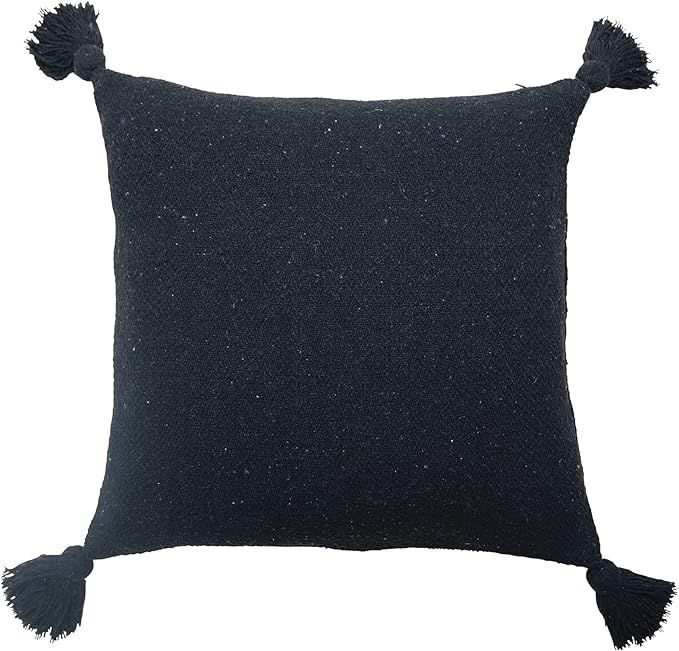 Bloomingville Square Recycled Cotton Blend Tassels Pillow, Black | Amazon (US)