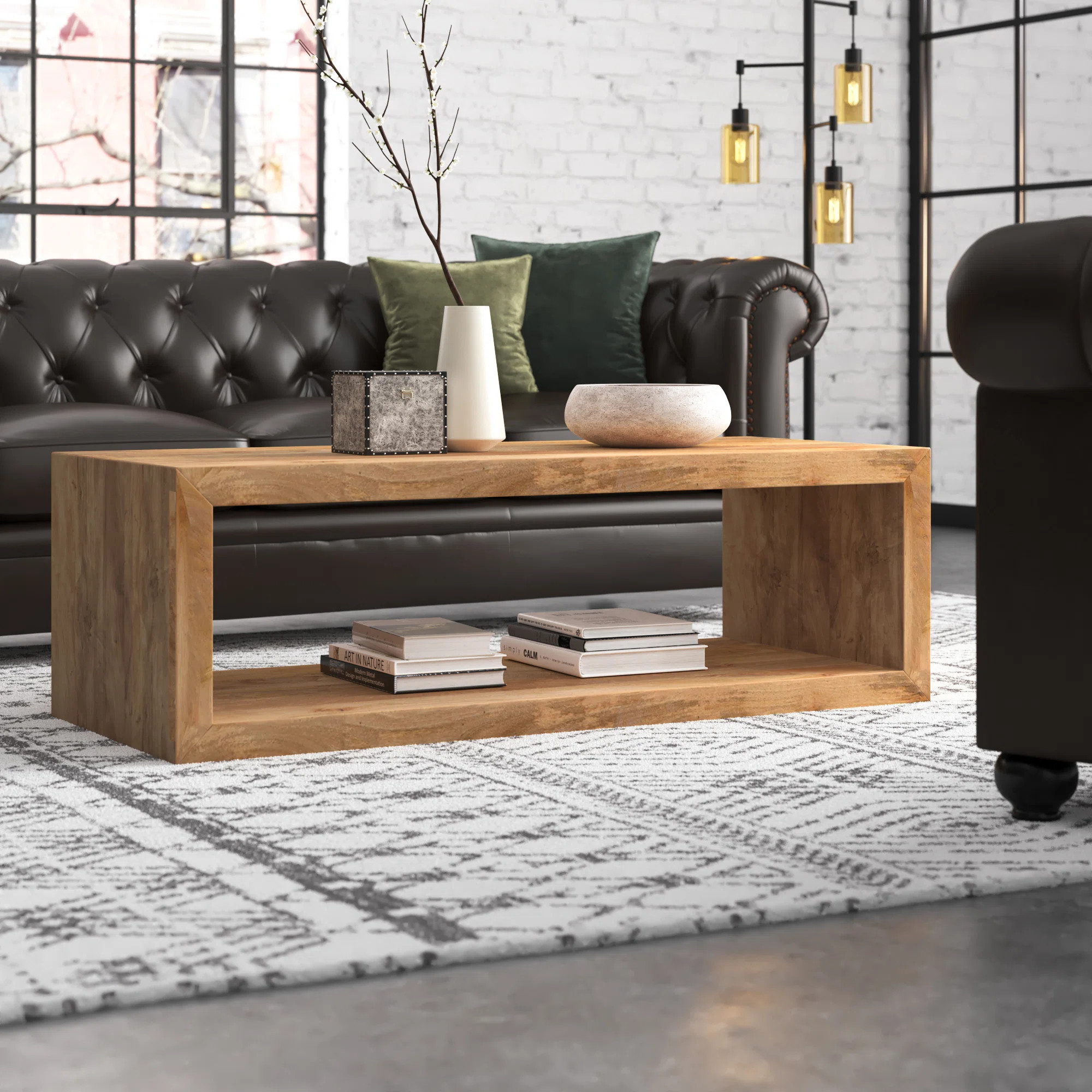 The Twillery Co.® Keli Walpole 58 Inch Cube Shaped Wooden Coffee Table with Open Bottom Shelf & ... | Wayfair North America