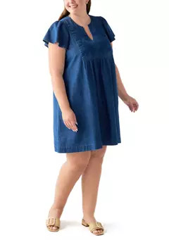 Crown & Ivy™ Plus Size Short Sleeve Denim Dress | Belk