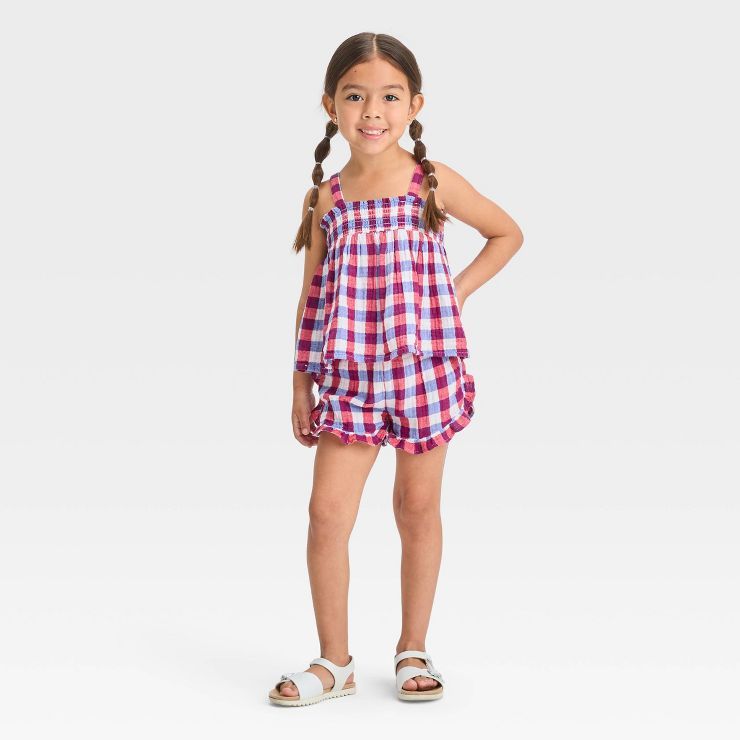 Toddler Girls' Smocked Tank Top & Plaid Shorts Set - Cat & Jack™ Red | Target