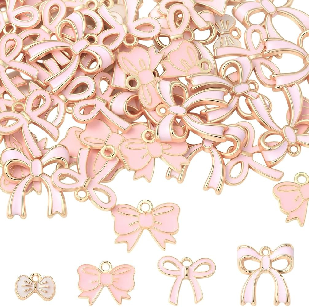 SUNNYCLUE 1 Box 4 Style 40-80Pcs Romantic Charm Enamel Flat Bowknot Charms Pink Bow Pendants Bulk... | Amazon (US)