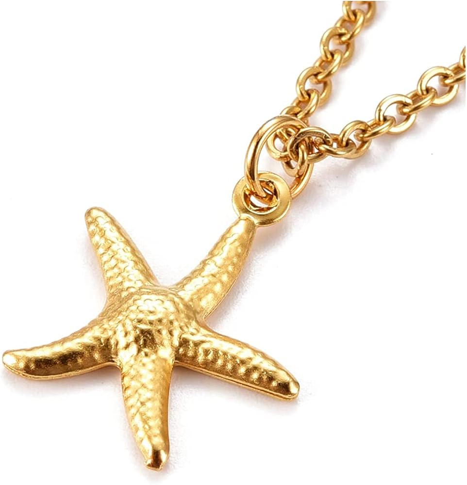 LZD Sea Starfish Pendant Necklace Stainless Steel Pendants Spring Ring Gold 16" Z526 | Amazon (US)