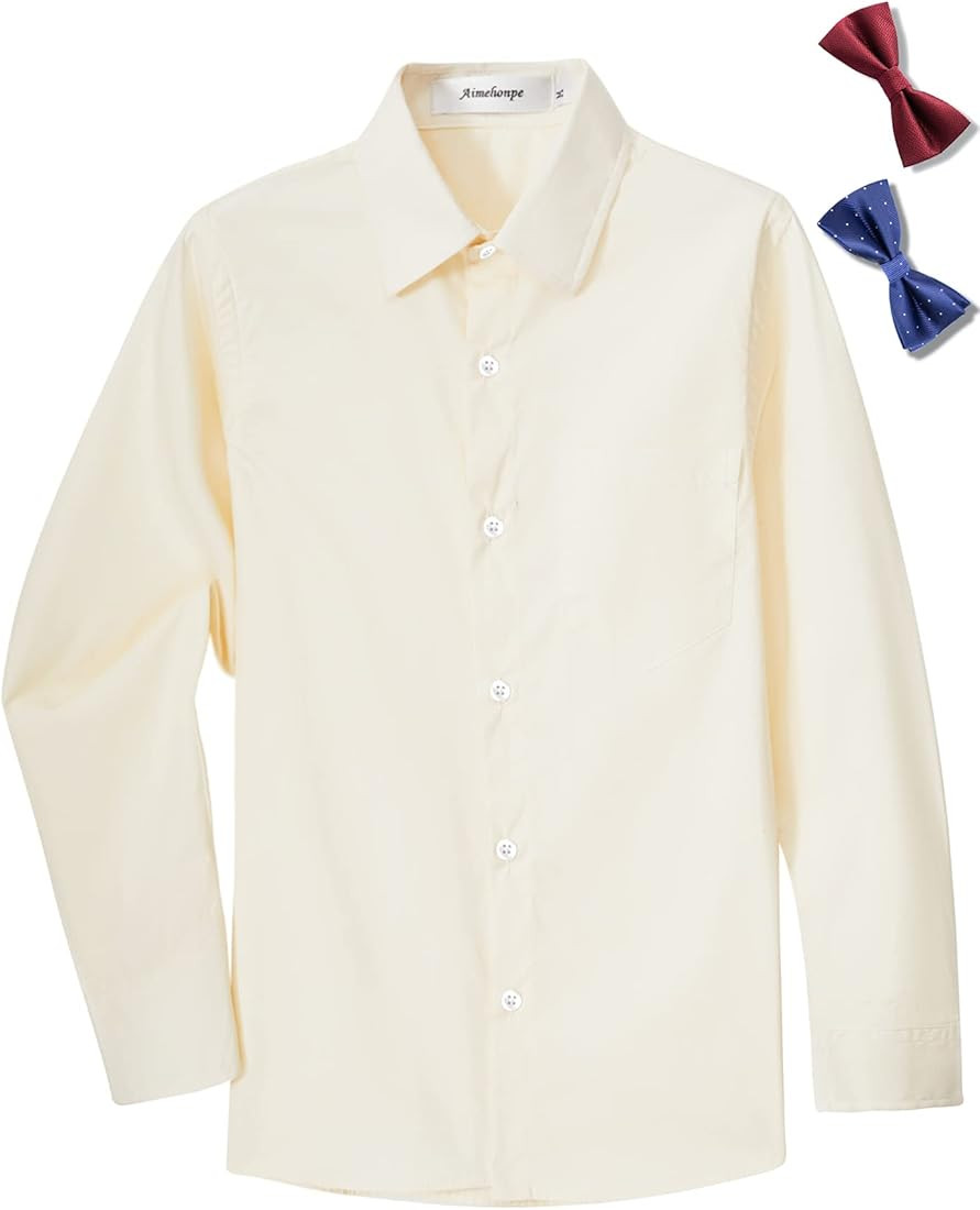 Aimehonpe Kids Boys Button Down Dress Shirt Long Sleeve Poplin Bow Tie Set | Amazon (US)