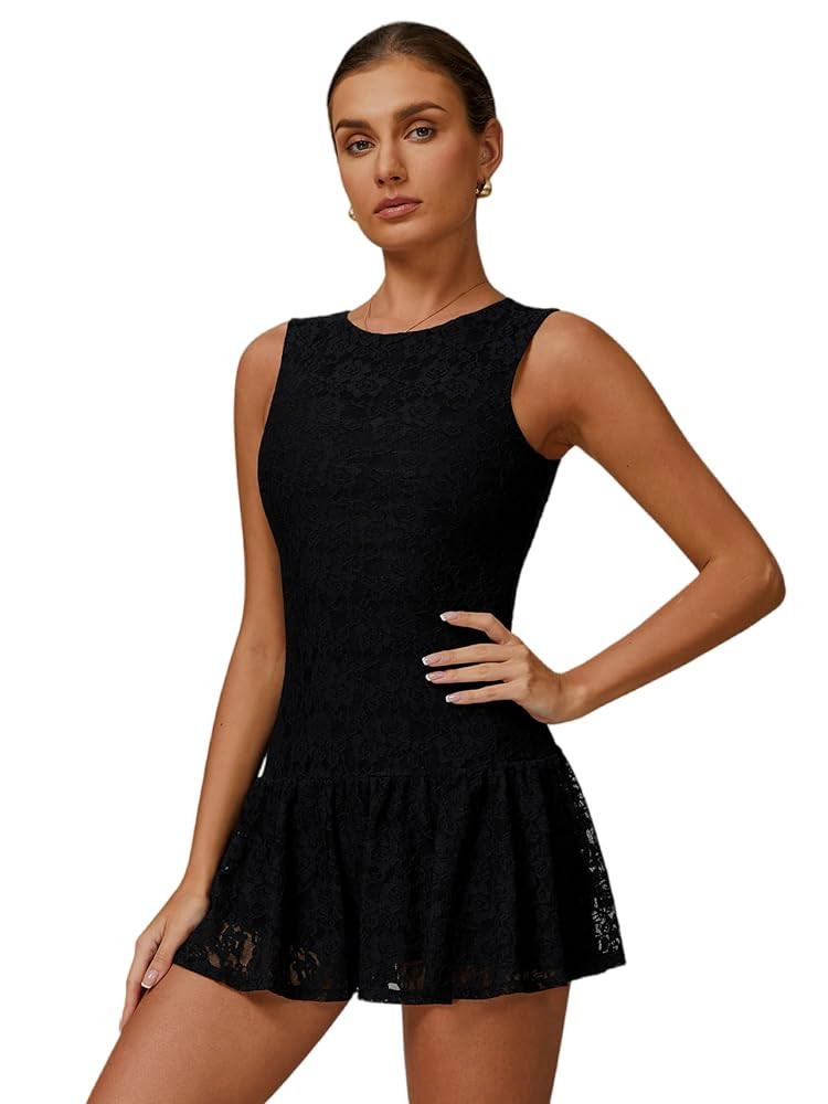 ABOCIW Womens Lace Tennis Dress Built in Shorts High Neck Sleeveless Golf Athletic Summer Mini Dr... | Amazon (US)