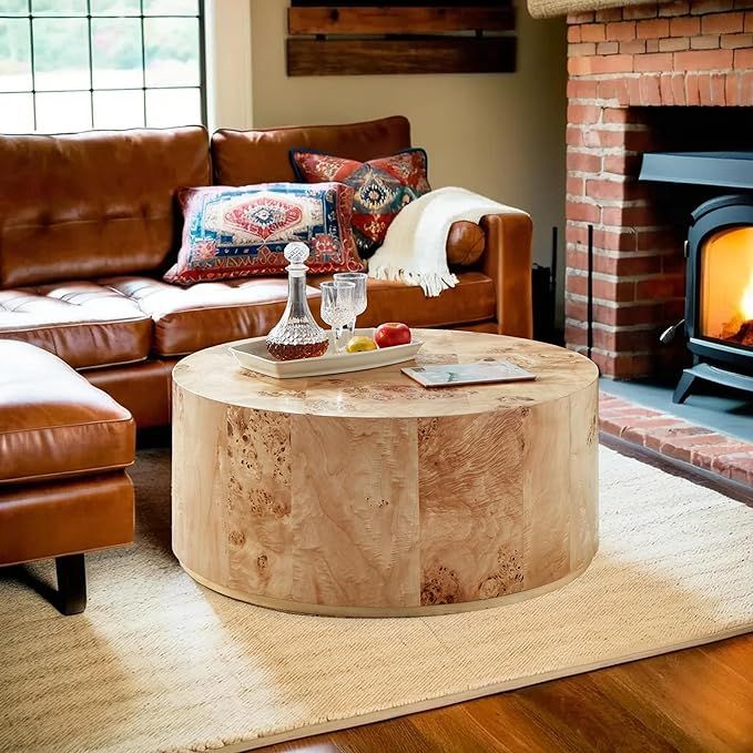 35" Round Wood Coffee Table for Living Room, Farmhouse Retro Bucket Shaped Coffee Table, Circle M... | Amazon (US)