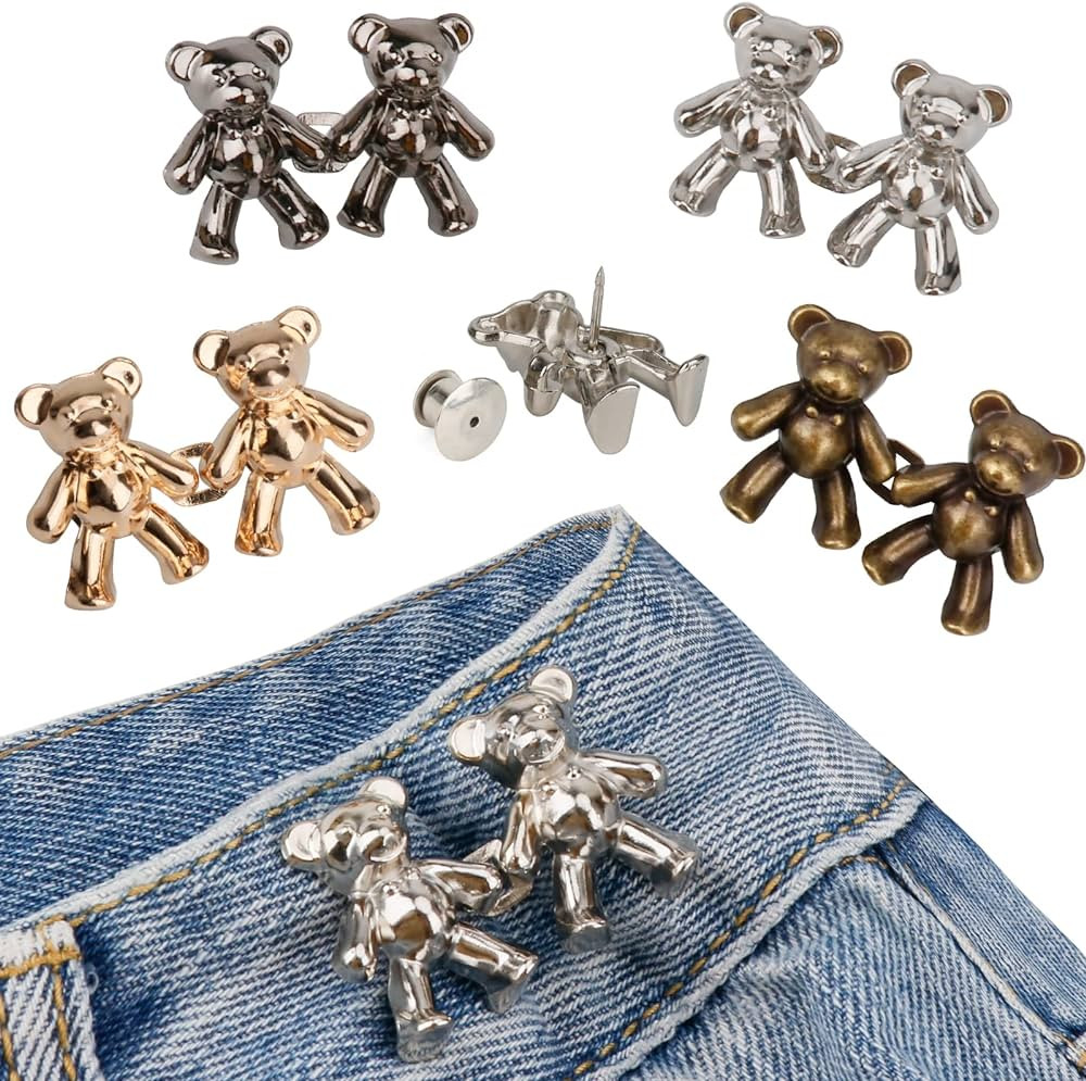 Amazon.com: TOOVREN Cute Bear Button Pins for Jeans, No Sew and No Tools Instant Pant Waist Tight... | Amazon (US)