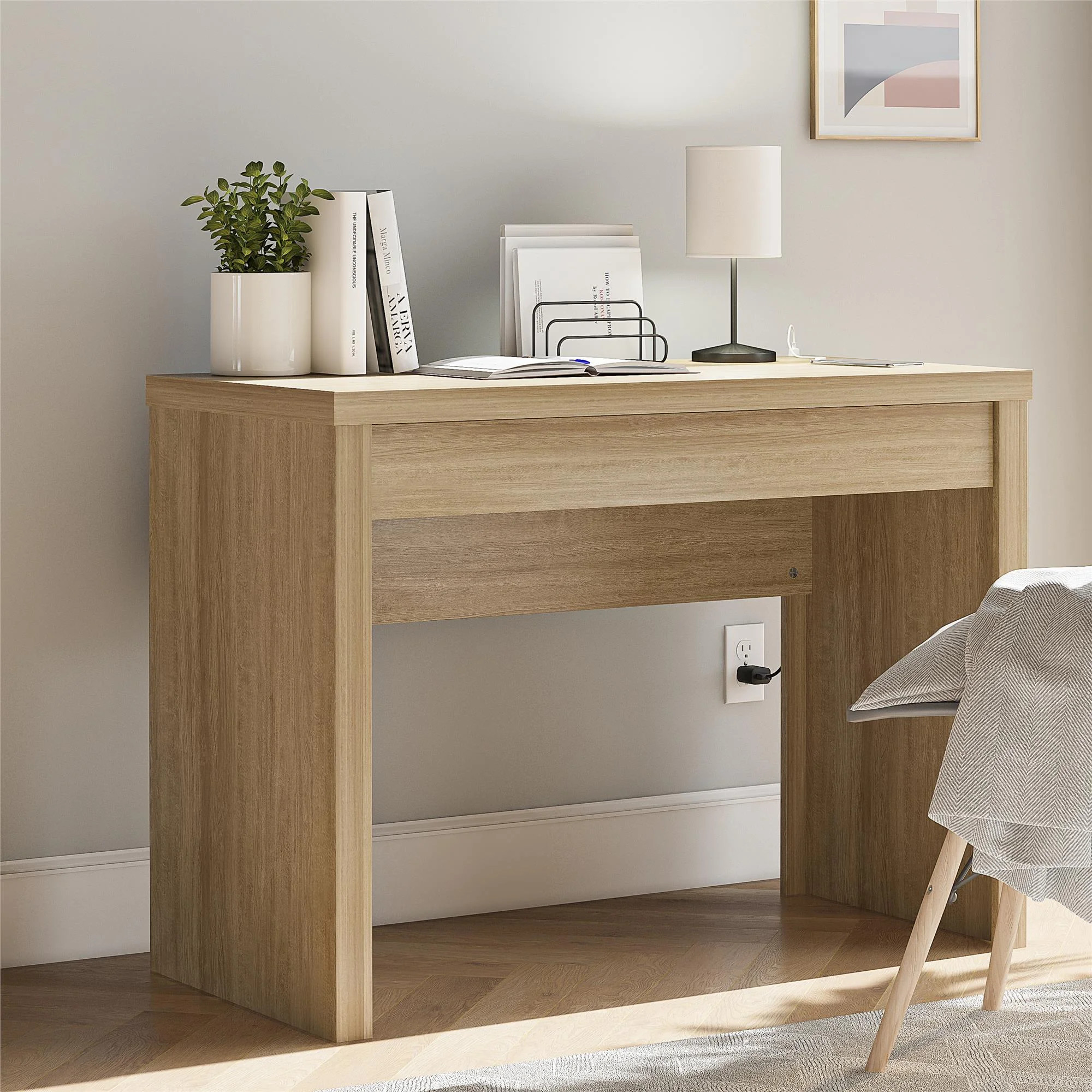 Mainstays Cooper Writing Desk with USB, Natural Teak | Walmart (US)