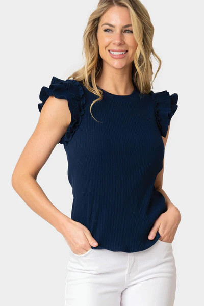 Flutter Sleeve Rib Knit Top | Gibson