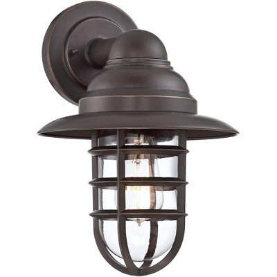 John Timberland Marlowe Industrial Rustic Wall Light Sconce Bronze Hardwire 9 1/2" Fixture Hooded Cage Clear Glass for Bedroom Reading Living Room | Target