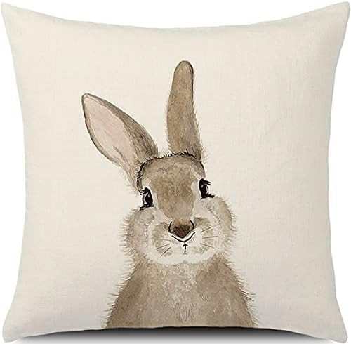 GTEXT Easter Bunny Pillow Cover, 18 x 18 Inches, Beige, Cartoon Pattern, Easter, Home, Office, Ve... | Amazon (US)