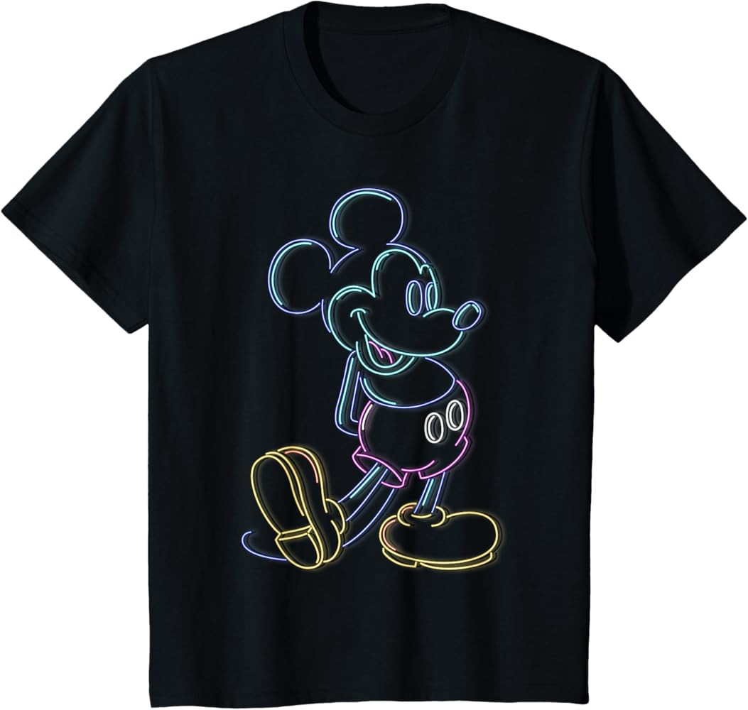 Disney Mickey and Friends Mickey Mouse Neon Line Portrait T-Shirt Small | Amazon (US)