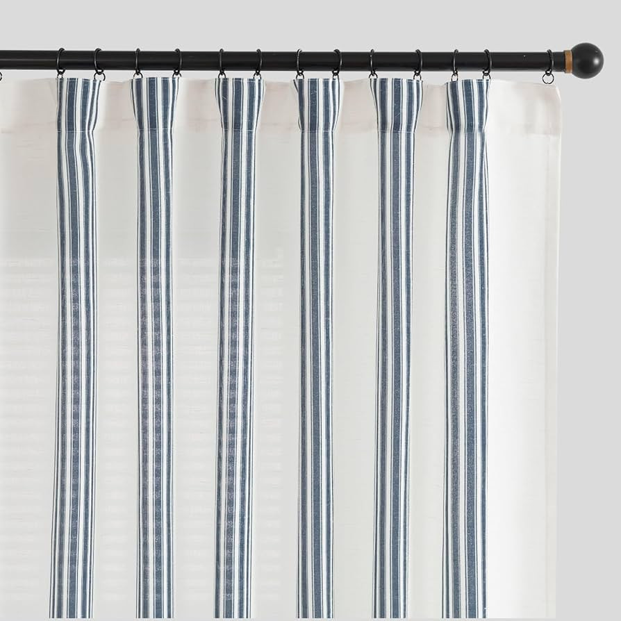 jinchan Striped Linen Blend Curtains 96 Inches Long for Living Room Blue Stripe Semi Sheer Light ... | Amazon (US)