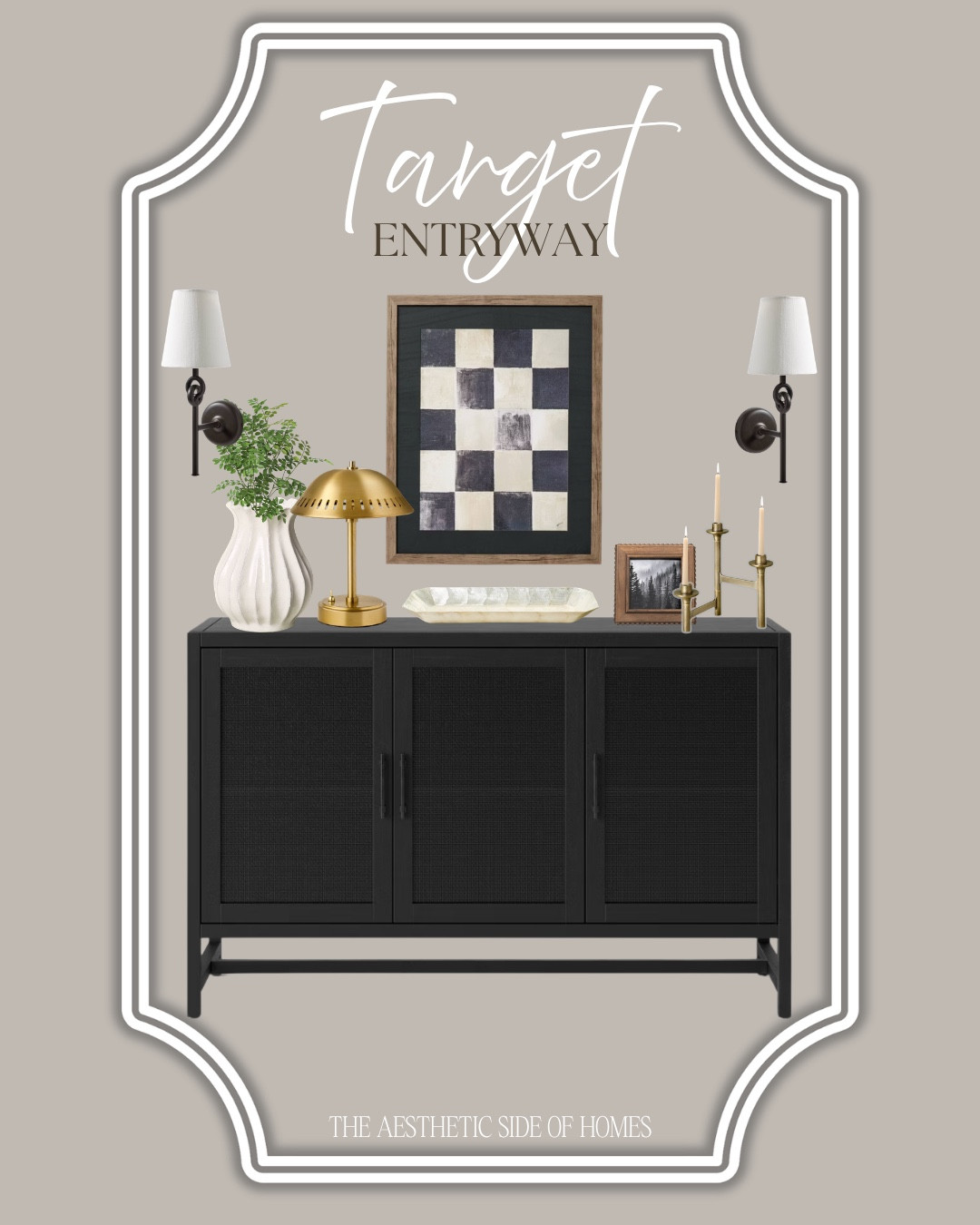 Target entryway includes wall art, buffet, vase, greenery stem, sconce, frame, candlestick holder, table lamp, tray.

Home decor, looks for less, styled home, neutral home

#LTKHome #LTKSeasonal #LTKvlog