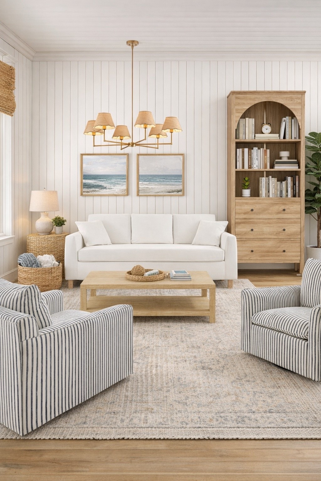 Get the coastal look on a budget! Can’t believe how affordable this room is. Love the white sofa, it’s on clearance. The blue and white striped chairs look just like they are from Serena and Lily, absolutely the arched bookcase is so affordable 

#LTKSaleAlert #LTKHome #LTKFindsUnder100