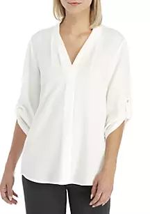 3/4 Roll-Tab Sleeve Inverted Pleat Blouse | Belk