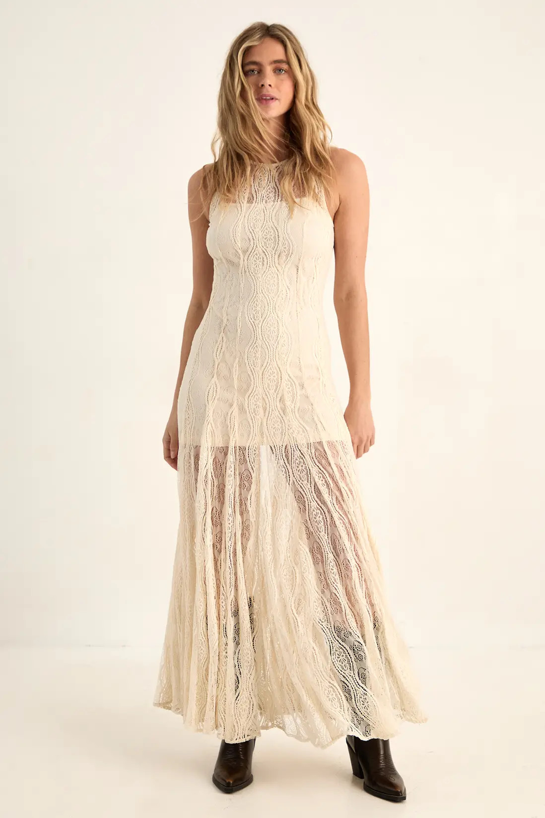 Cream Nasty Gal Vintage Lace Godet Hem Maxi Dress | Boohoo USA | boohoo (US & Canada)