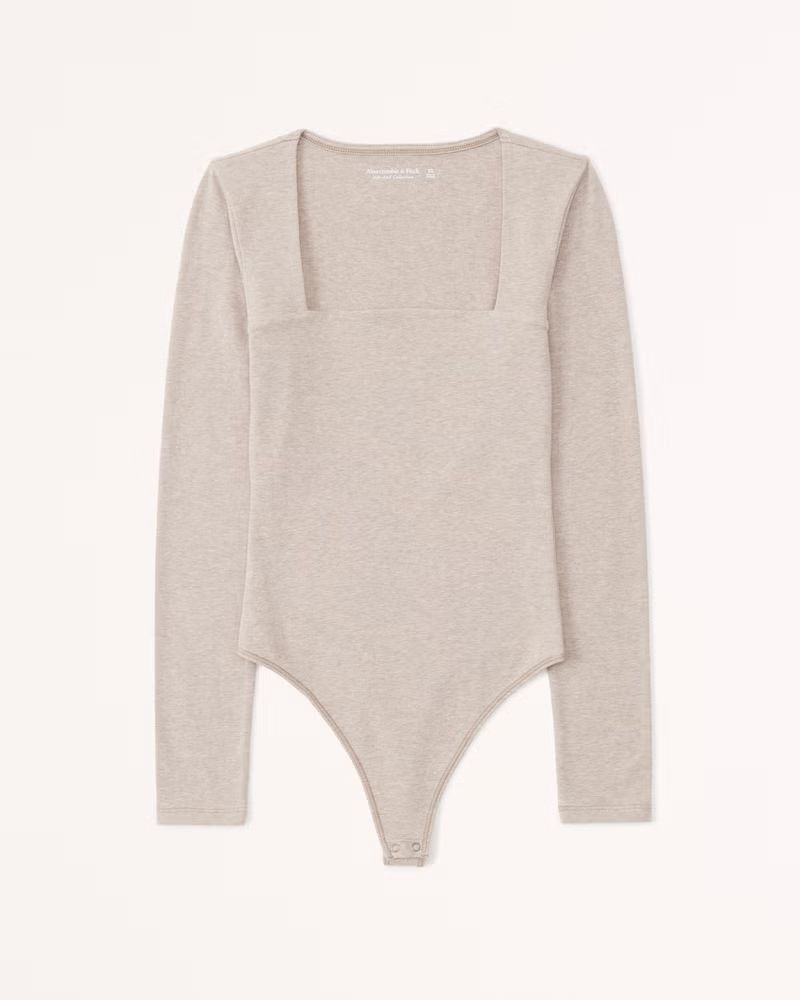 Long-Sleeve Cotton Seamless Fabric Squareneck Bodysuit | Abercrombie & Fitch (US)