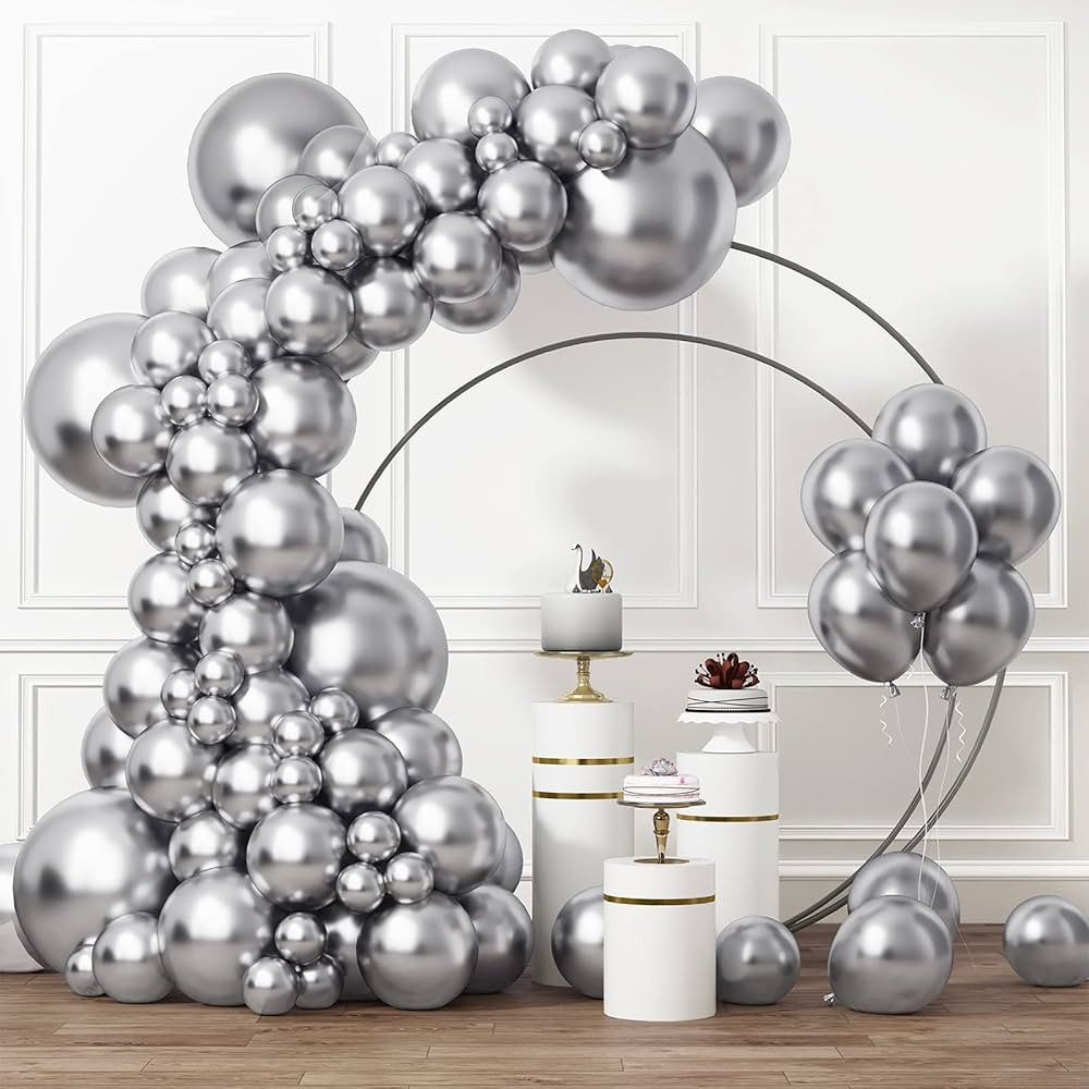 RUBFAC Silver Balloons Different Sizes 105pcs 5/10/12/18 Inch Metallic Silver Balloon Garland for... | Amazon (US)