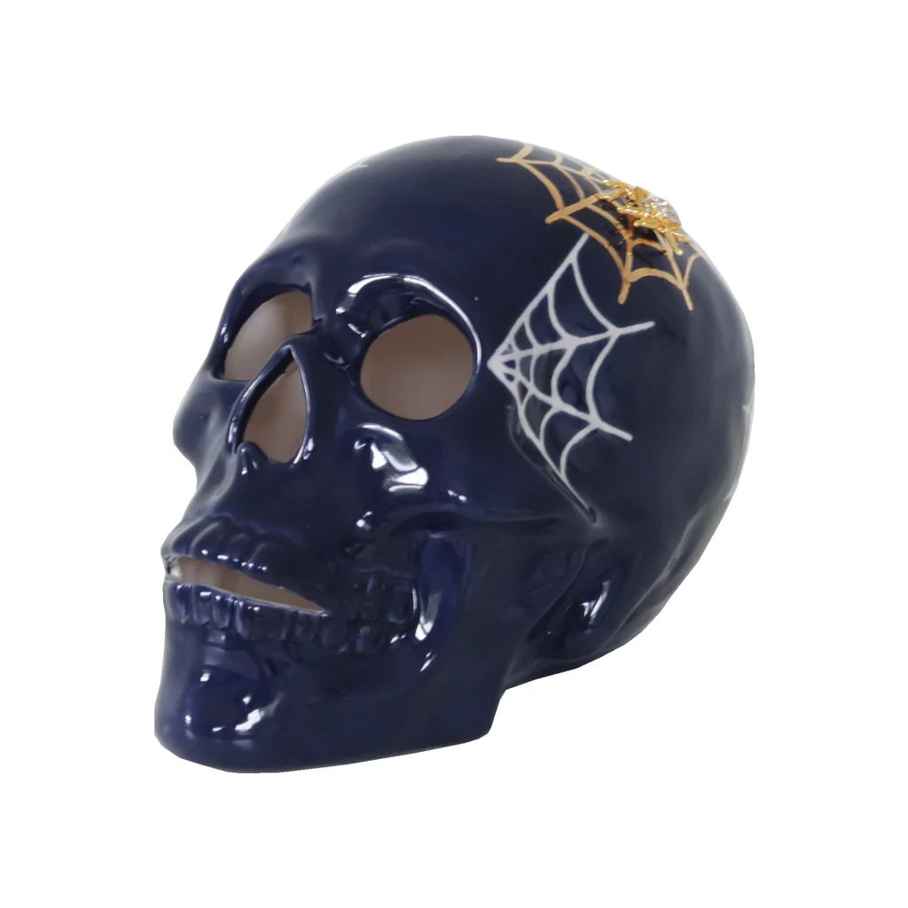 "Mr. Bones and Charlotte" Skull Decor with 22K Gold Accents- Navy Blue | Lo Home by Lauren Haskell Designs