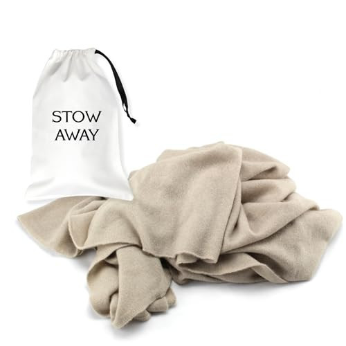 Jet&Bo 100% Pure Cashmere Lightweight Travel Wrap, Shawl & Scarf Beige, Storage Bag + Gift Box | Amazon (US)