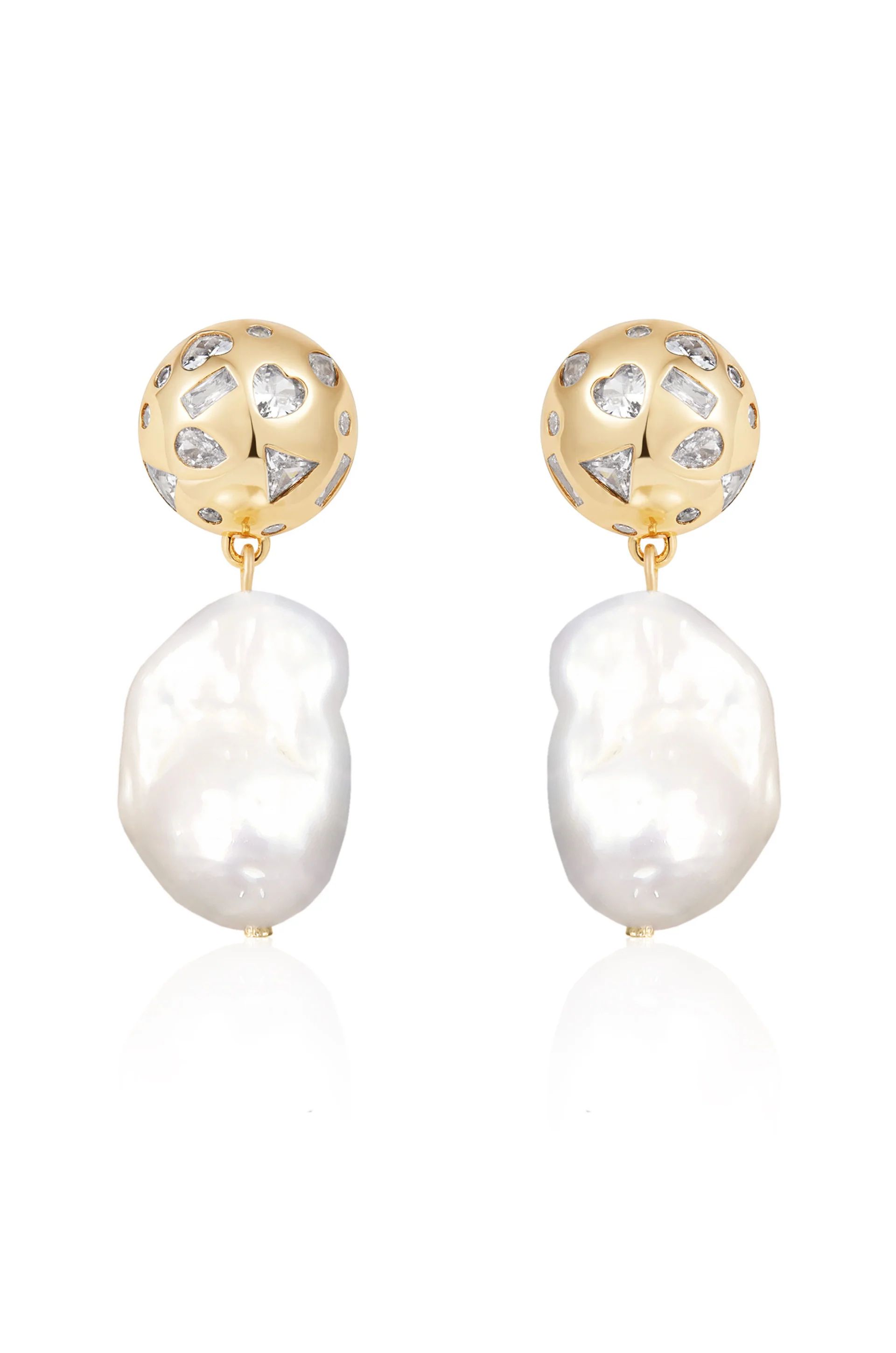 Bezel Ball Drop Pearl Earrings | Ettika