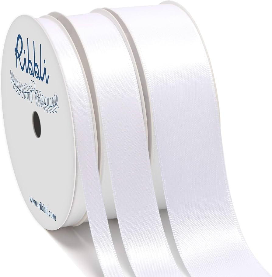 Ribbli 3 Rolls Double Faced Solid Satin White Craft Ribbon,Total 30 Yards,(1/4 Inch x 10-Yard,5/8... | Amazon (US)