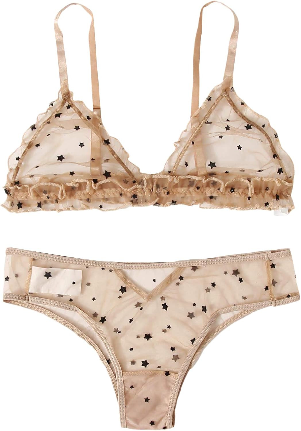 WDIRARA Women's Sexy Heart Ring Harness Solid Sheer Spaghetti Strap Lingerie Set | Amazon (US)