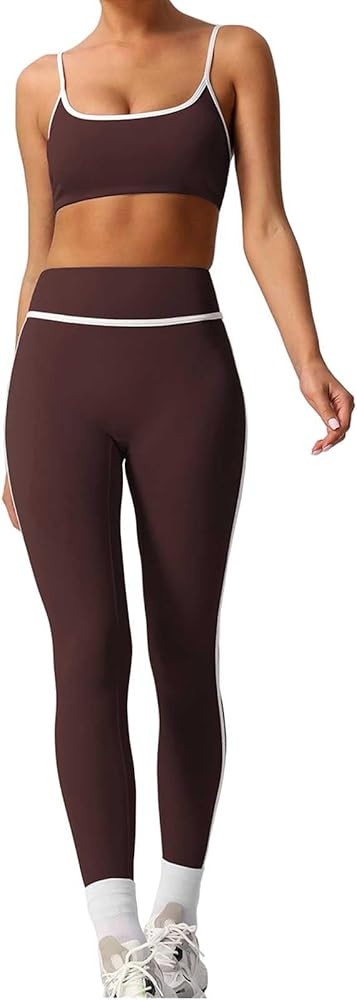 Womens Workout Outfits Sets 2 Piece Sports Bras with Chest Pad High Waisted Leggings Matching Sui... | Amazon (US)