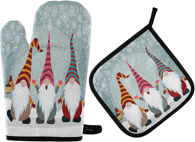 Gnomes Christmas Oven Mitts and Pot Holders Sets Heat Resistant Hot Pads Cooking Gloves Handling ... | Amazon (US)