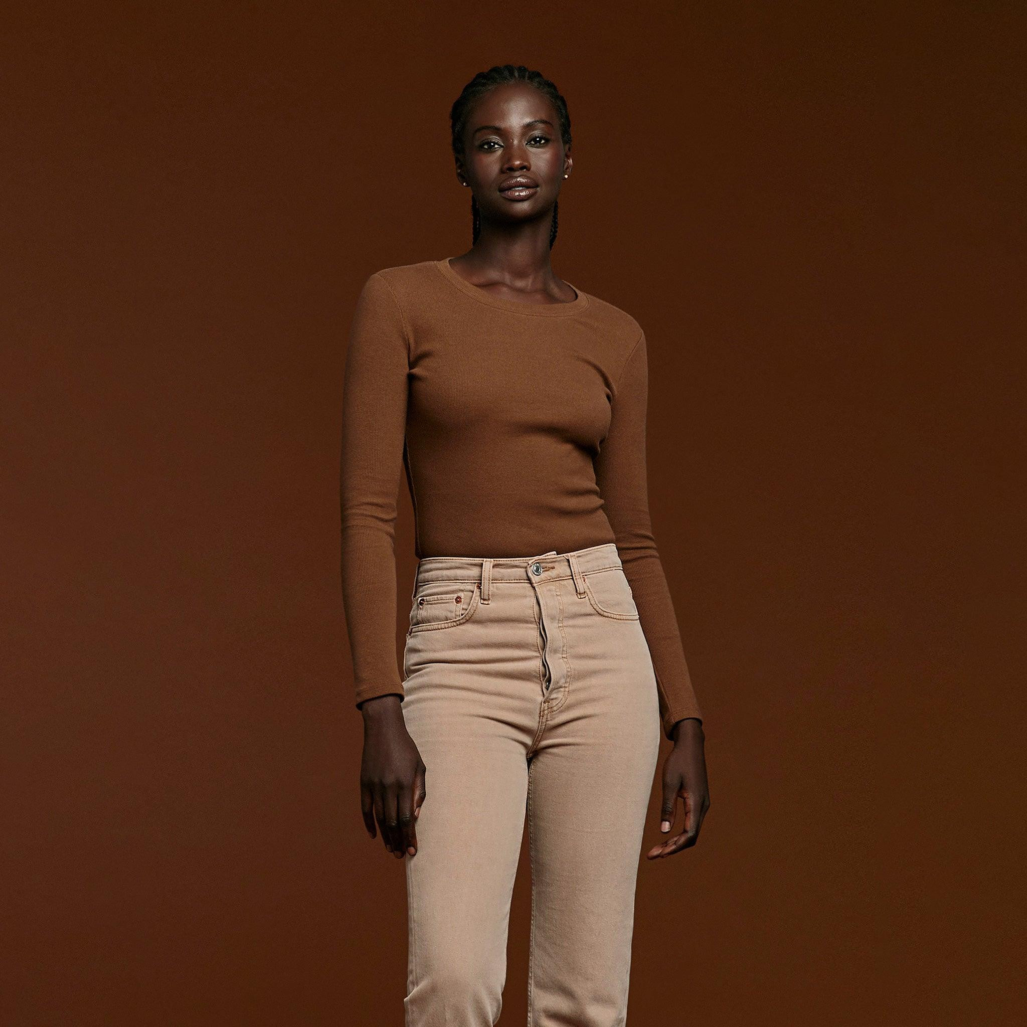 Long Sleeve Ribbed Crewneck Bodysuit | nuuds