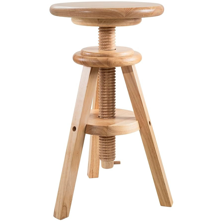 eHemco Swivel Solid Wood Adjustable Bar Stool, 18.9 to 25.2 Inches, Natural | Amazon (US)
