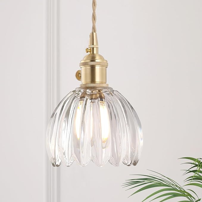 Shenmoyl Pendant Light Glass Hanging Light, E26/E27 Drop Ceiling Light Fixture Lamp for Farmhouse... | Amazon (US)