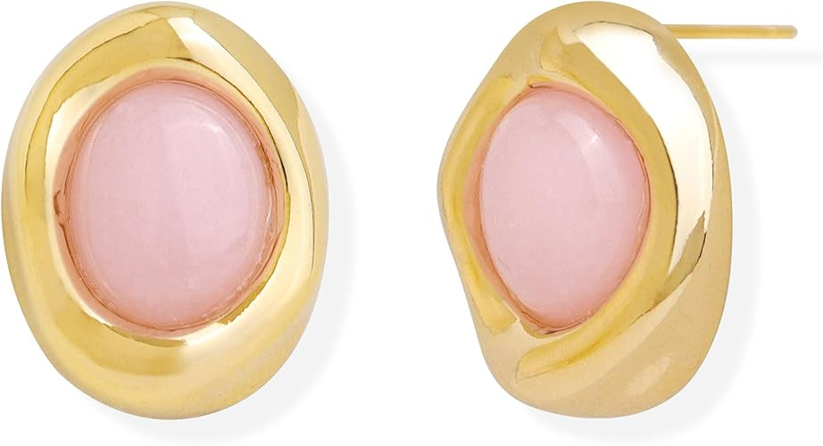 Jean Beau Chunky Gold Stone Stud Earrings for Women, Trendy Natural Gemstone Hypoallergenic Earin... | Amazon (US)