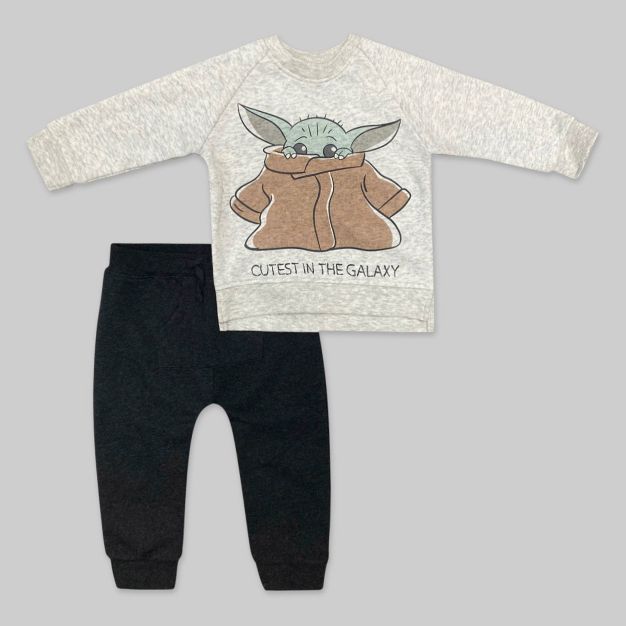 Baby Boys' 2pc Star Wars Baby Yoda Long Sleeve Fleece Top and Bottom Set - Gray | Target