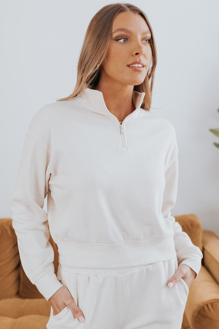 Half Zip Washed Taupe Fleece Pullover | Magnolia Boutique