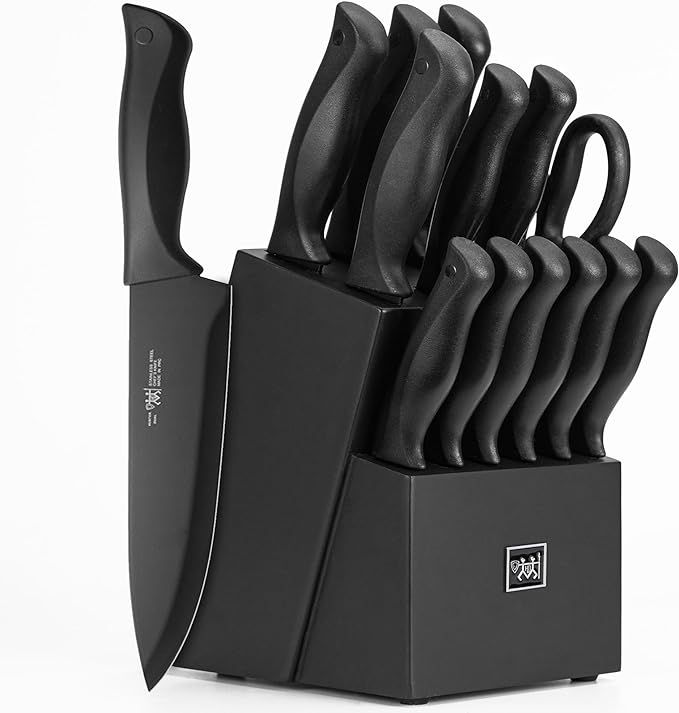 Knife Sets for Kitchen with Block, HUNTER.DUAL 15 Pcs Kitchen Knife Set with Block Self Sharpenin... | Amazon (US)