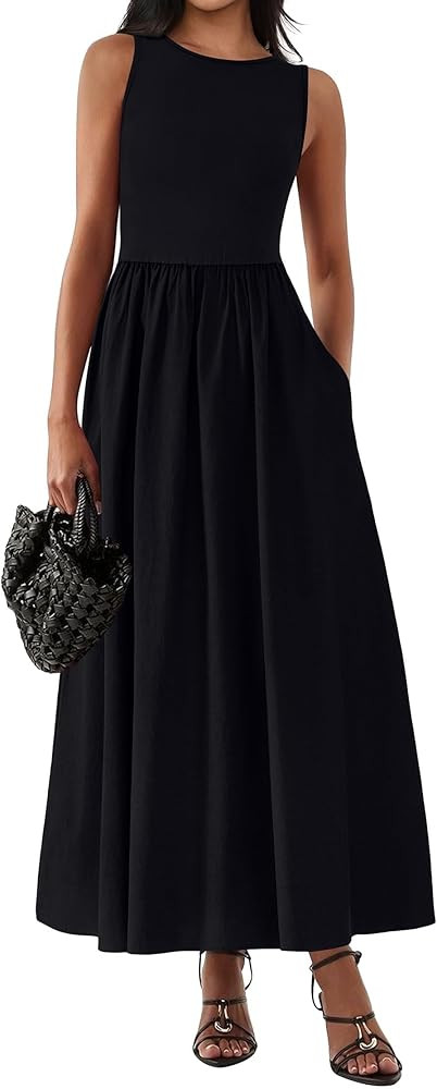 KIRUNDO Summer Dresses for Women 2025 Sleeveless Midi Maxi Dress Tank Patchwork Knit A Line Semi ... | Amazon (US)