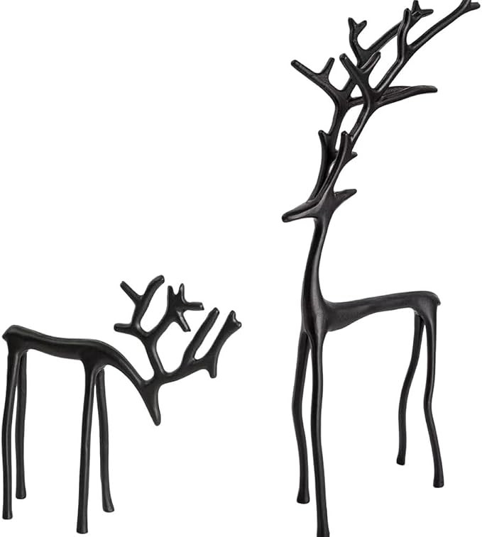 Black Reindeer Statues for Christmas Decorations, Alloy Deer Sculpture Modern Xmas Figurines, 202... | Amazon (US)