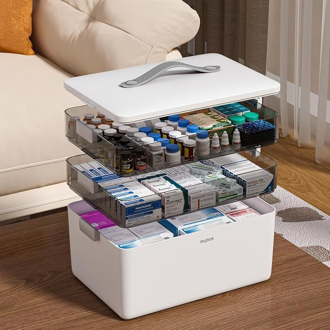 JOYBOS 3-Tier Medicine Storage Box Cabinet, Empty First Aid Kit Portable Medical Supply Organizer... | Amazon (US)