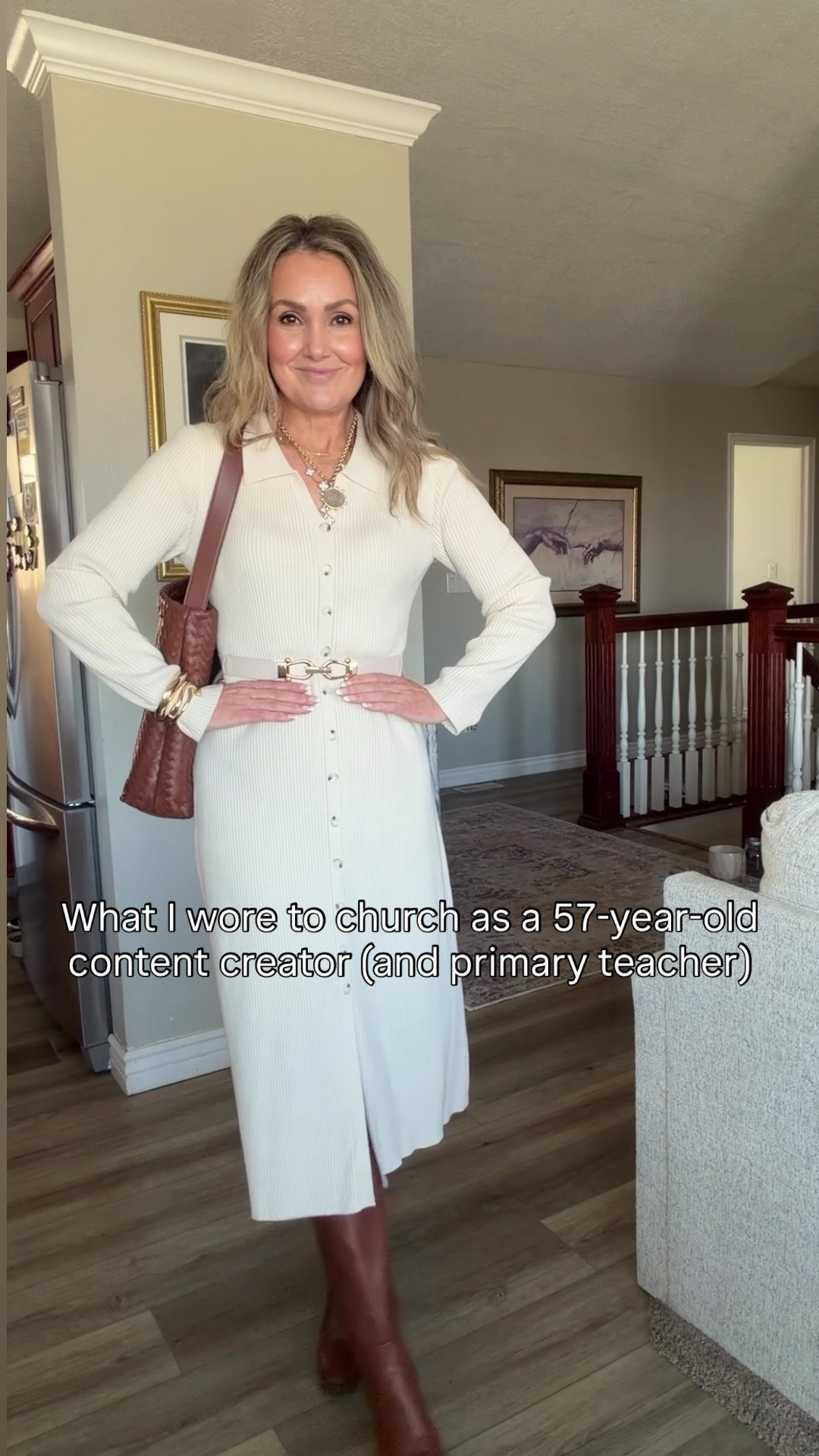 Sunday outfit for this nine-year-old primary teacher!
A modest bodycon dress - I sized up to a large, so it wasn’t too fitted.
Added a gold accent belt, wearing size small. It’s stretchy.
Cognac, boots, and bag,
Cream color bubble jacket that feels like suede wearing size M

#SundayOutfit #WomenOver50 #classydresses

#LTKWorkwear #LTKgrwm #LTKOver40