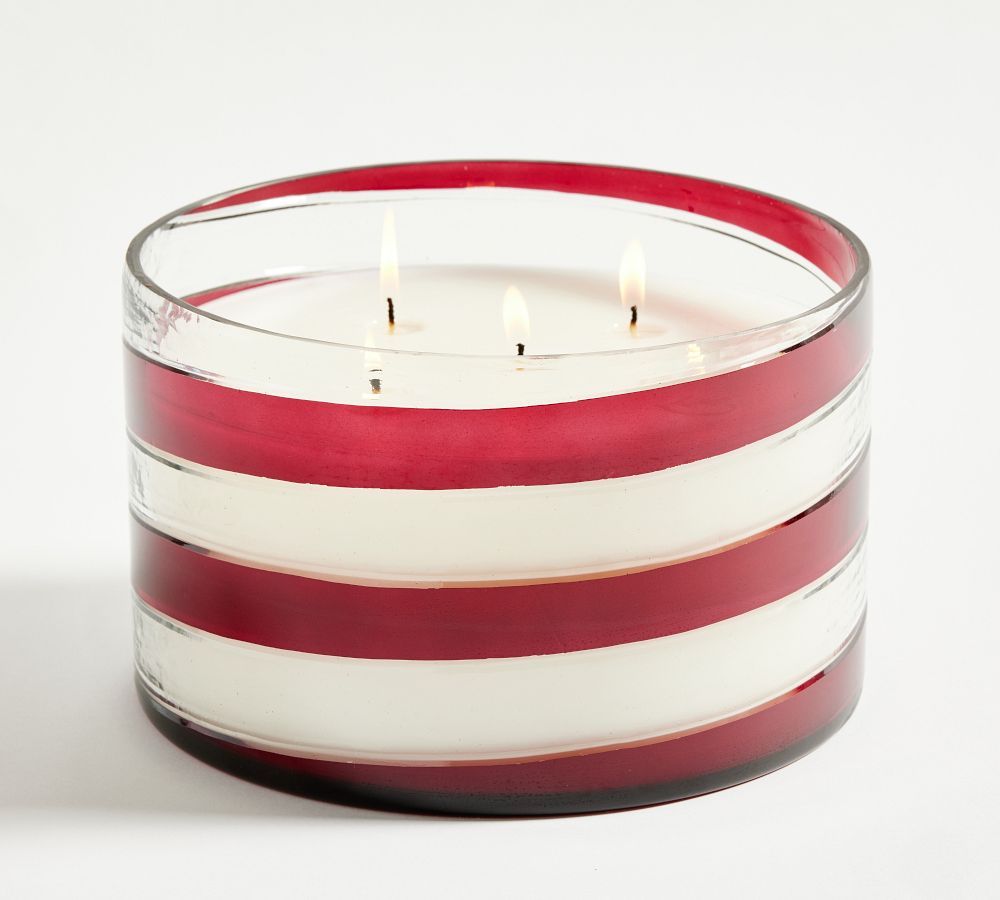 Candy Striped Glass Scented Candle - Frosted Peppermint | Pottery Barn (US)