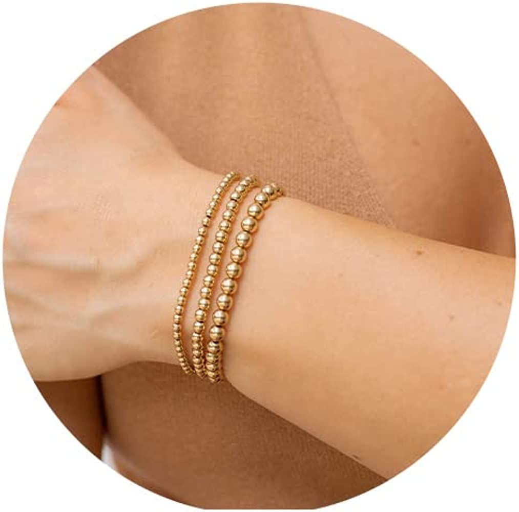 RANKEEF Gold Beaded Bracelets for Women Men 14K Gold Plated Stackable Bracelets Adjustable Trendy... | Amazon (US)